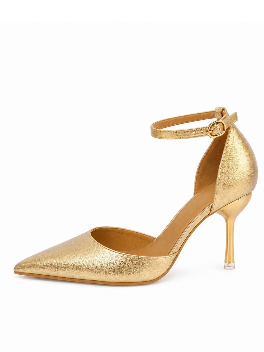 UNBRANDED Elegant Gold Pointed-Toe Ankle Strap Heels